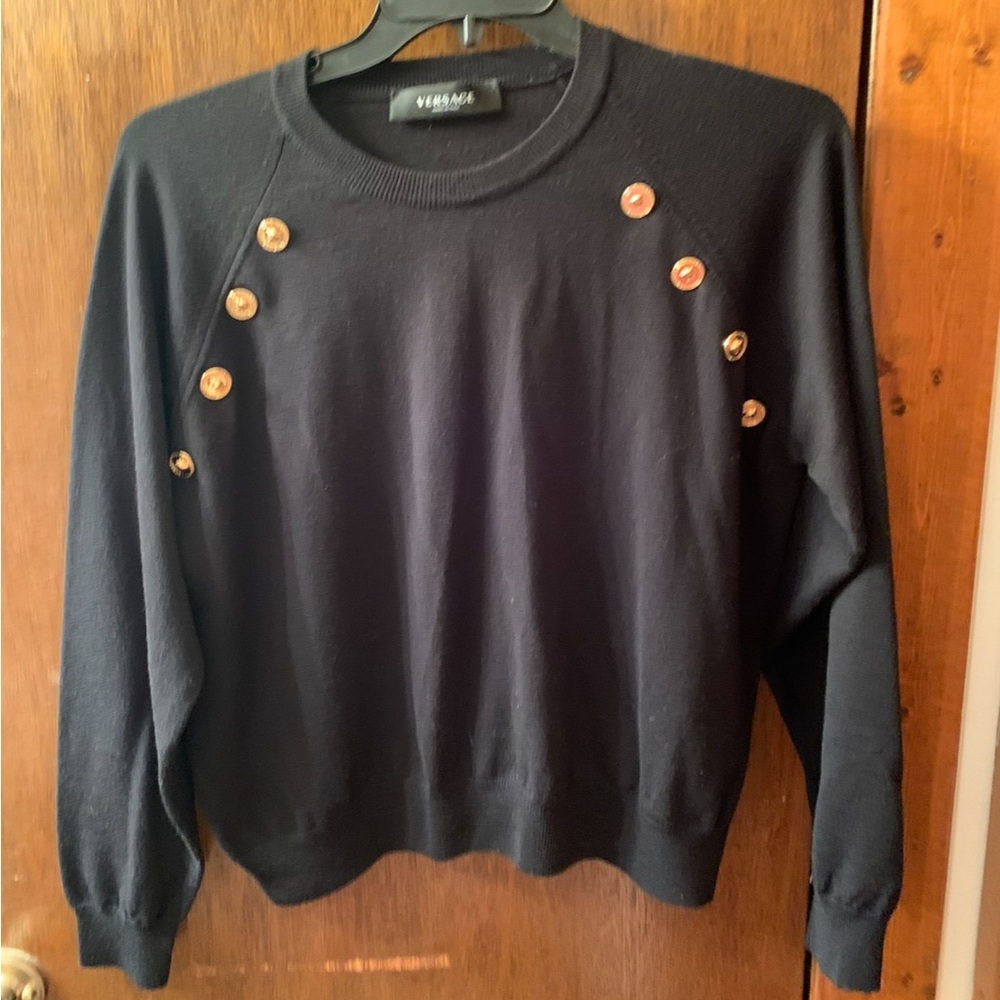 Versace Black Sweater with decorative Medusa buttons size 44